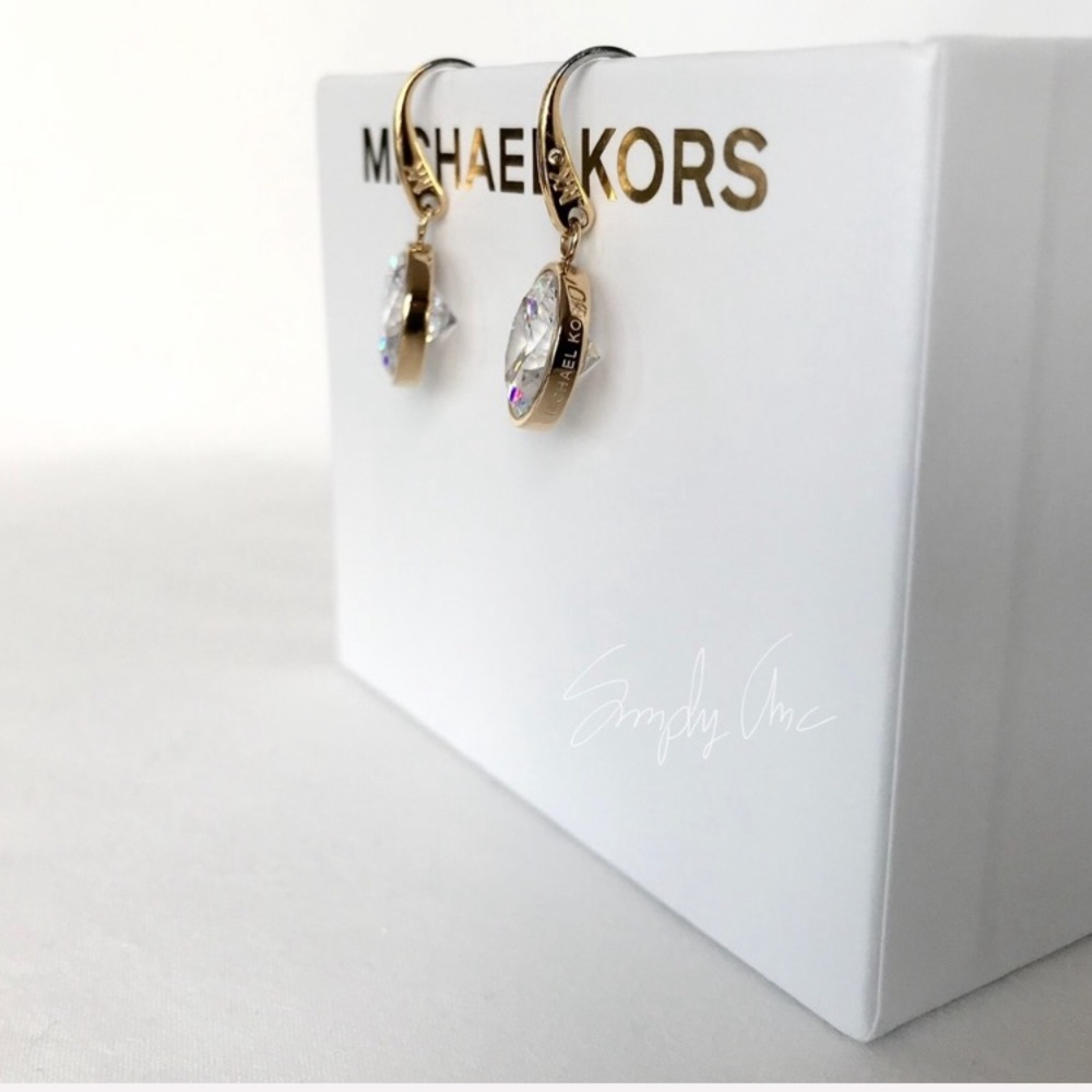 BRAND NEW authentic MK gold tone CZ drop earrings - Picture 2 of 4